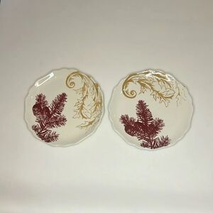 Reba Harmony Holiday Scroll White Scalloped Dessert Salad Plate 8 1/4 Inch Set 2